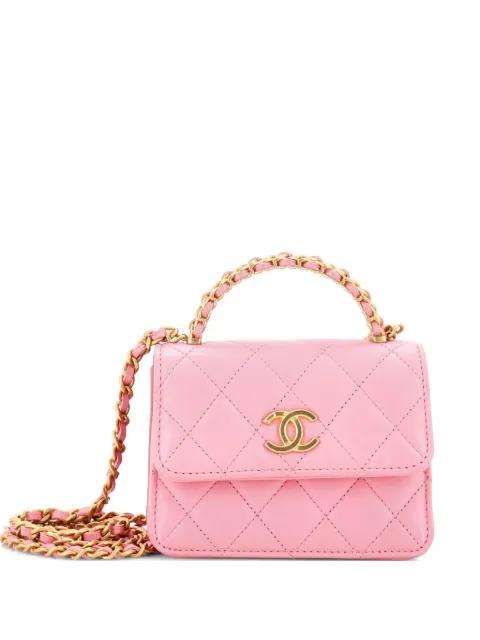 Woven Top Handle CC Flap Clutch on Chain Quilted Lambskin Small satchel by CHANEL 