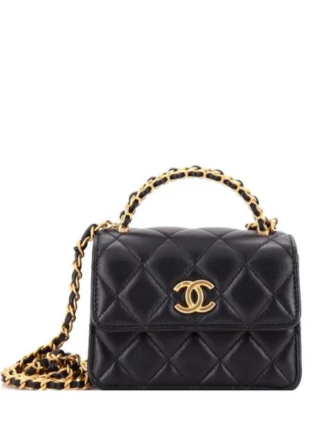 Woven Top Handle CC Flap Clutch on Chain Quilted Lambskin Small satchel by CHANEL 