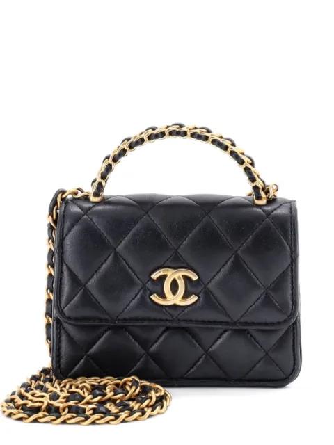 Woven Top Handle CC Flap Clutch on Chain Quilted Lambskin Small satchel by CHANEL 
