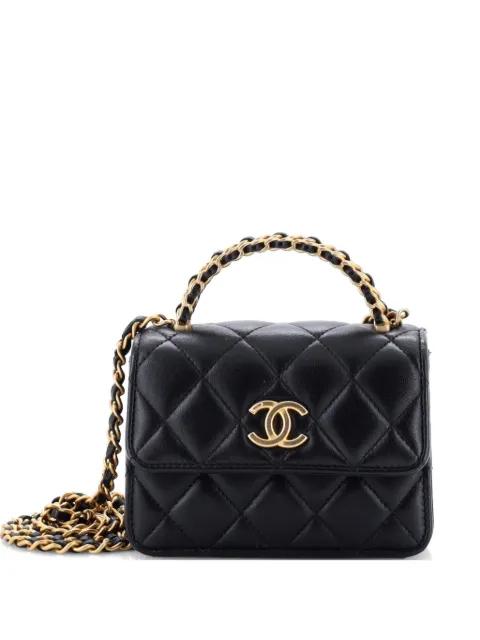 Woven Top Handle CC Flap Clutch on Chain Quilted Lambskin Small satchel by CHANEL 