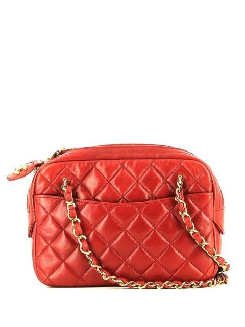 diamond-quilted logo pull-tab camera bag by CHANEL 