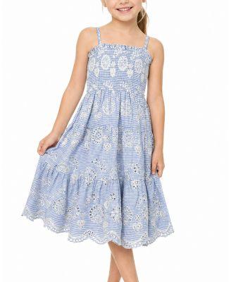 Girls' Pinstripe Eyelet Lila Tiered Smocked Dress - Little Kid by CHANGE OF SCENERY