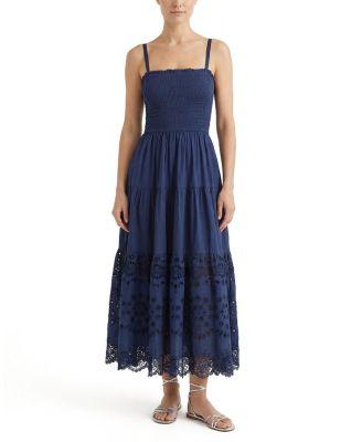 Kristen Smocked Embroidered Tiered Midi Dress by CHANGE OF SCENERY