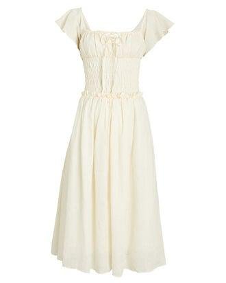 Linen Smocked Midi Dress by CHARINA SARTE