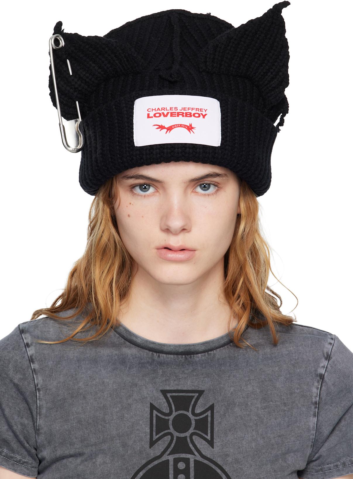 Black Chunky Punk Ears Beanie by CHARLES JEFFREY LOVERBOY