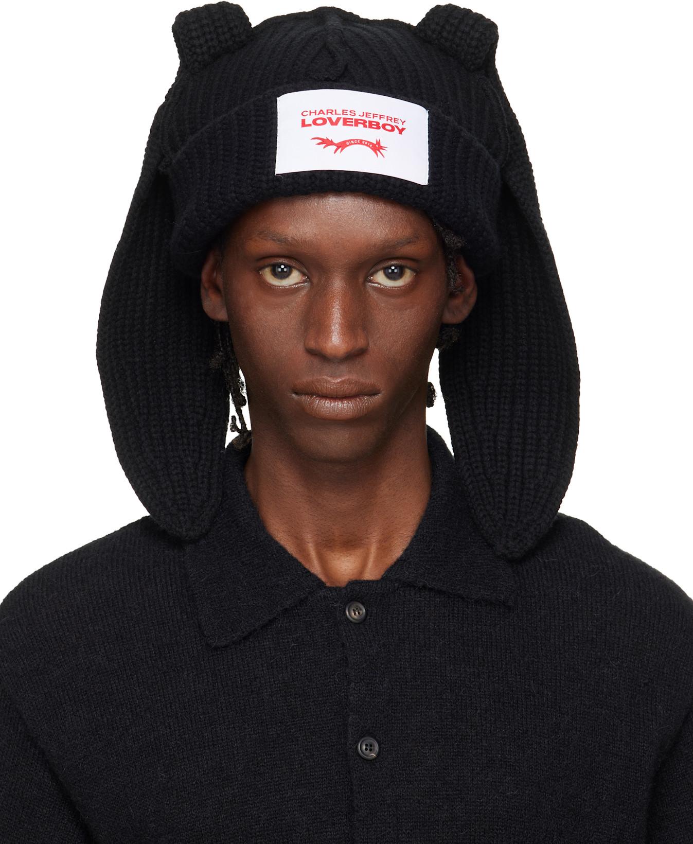 Black Chunky Rabbit Beanie by CHARLES JEFFREY LOVERBOY