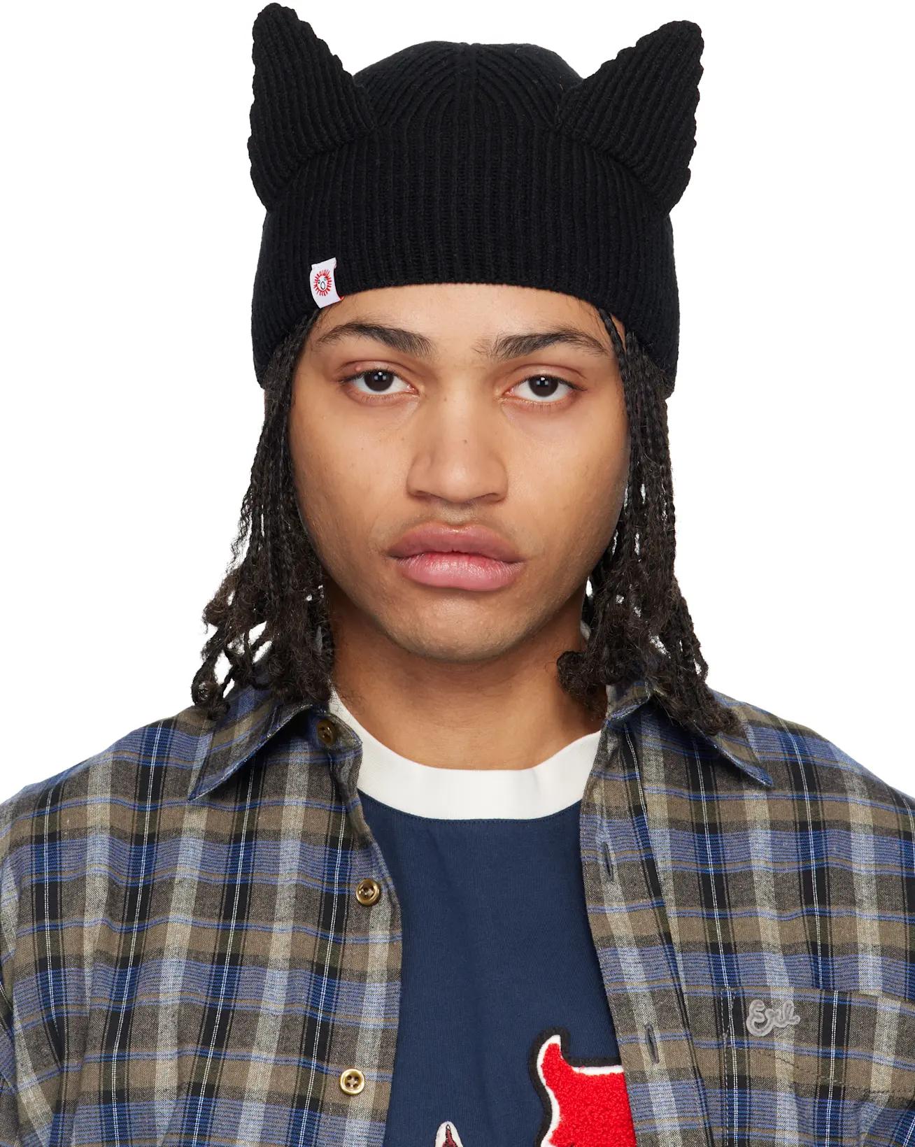 Black Ears Rib Beanie by CHARLES JEFFREY LOVERBOY
