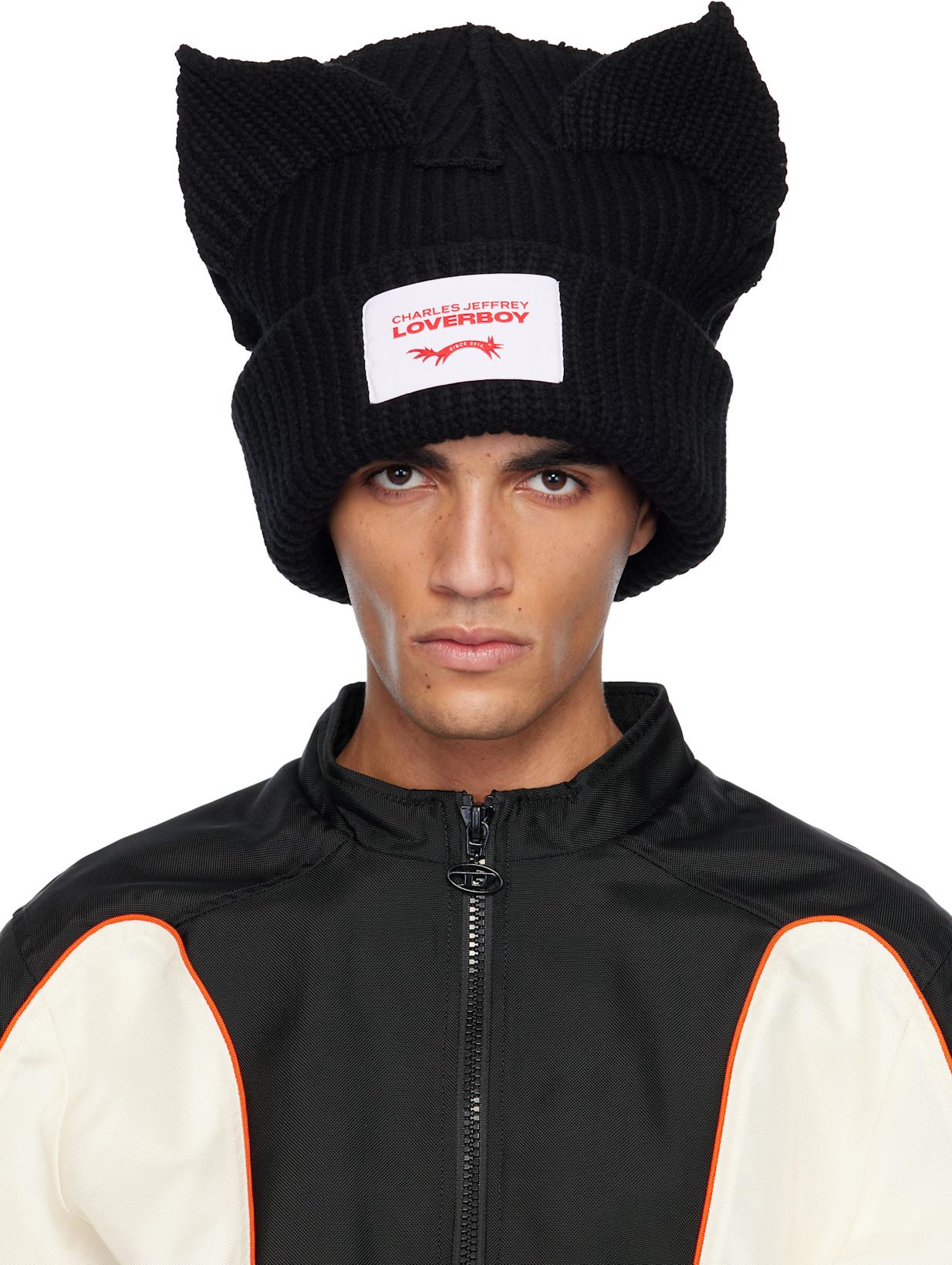 Black Supersized Chunky Ears Beanie by CHARLES JEFFREY LOVERBOY