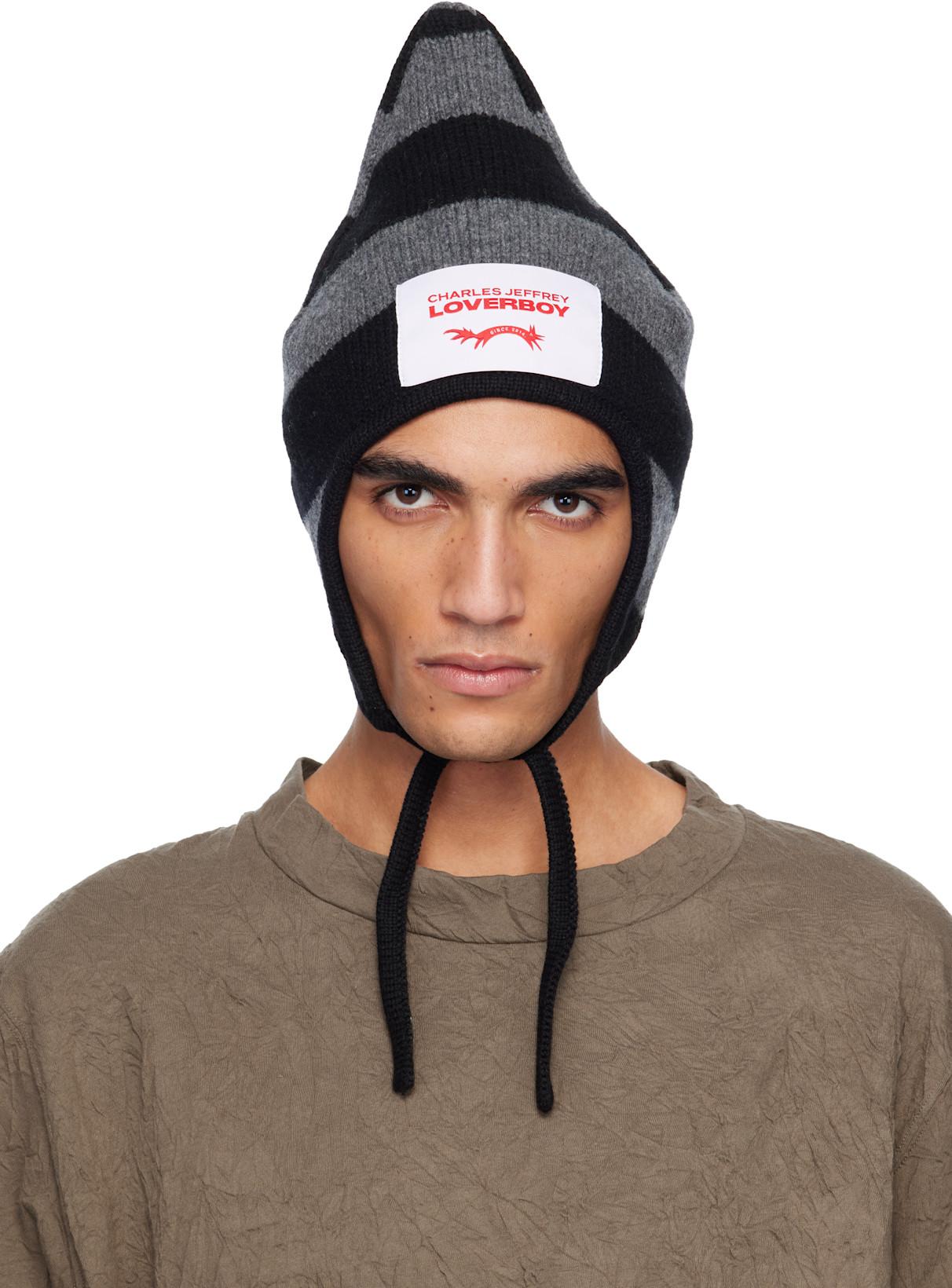 Black & Gray Spike Bonnet Beanie by CHARLES JEFFREY LOVERBOY Black & Gray Spike Bonnet Beanie by CHARLES JEFFREY LOVERBOY