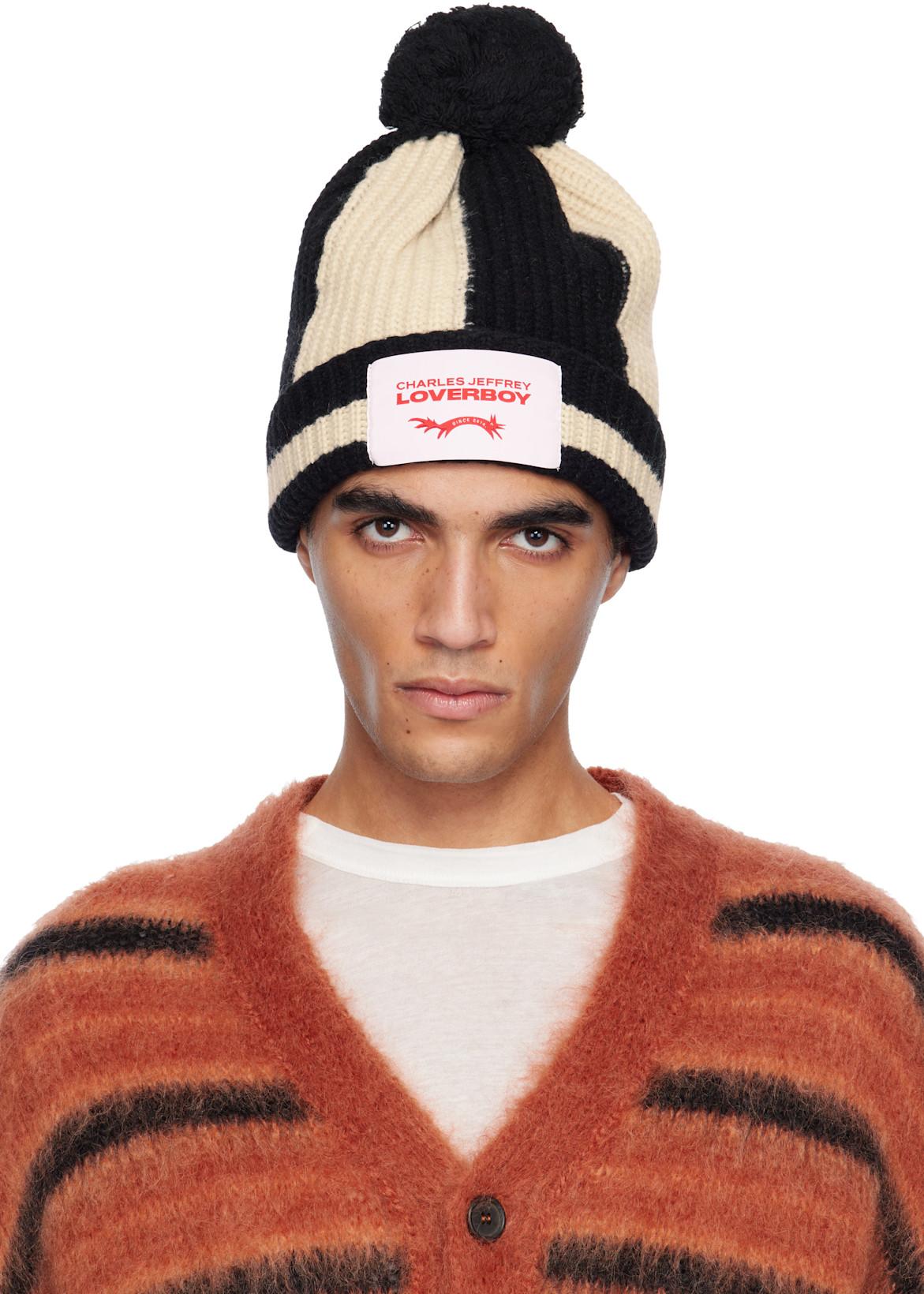 Black & Off-White Pompom Beanie by CHARLES JEFFREY LOVERBOY