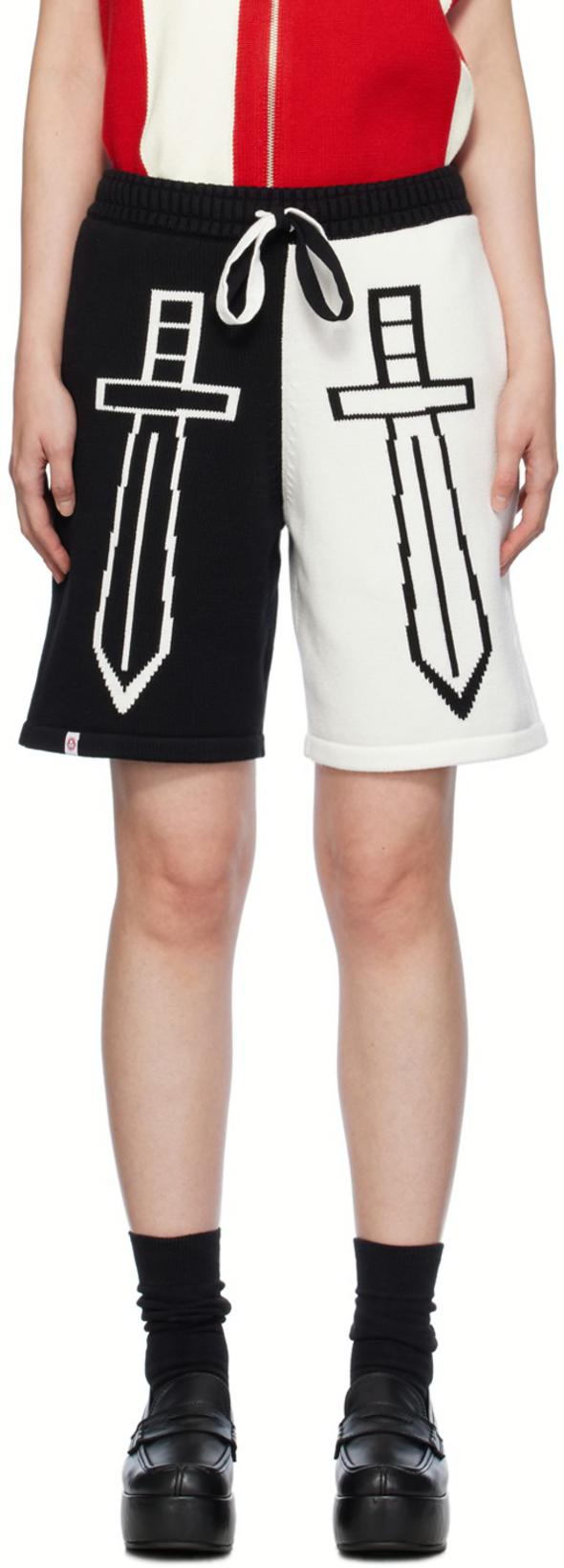 Black & White Heraldry Shorts by CHARLES JEFFREY LOVERBOY