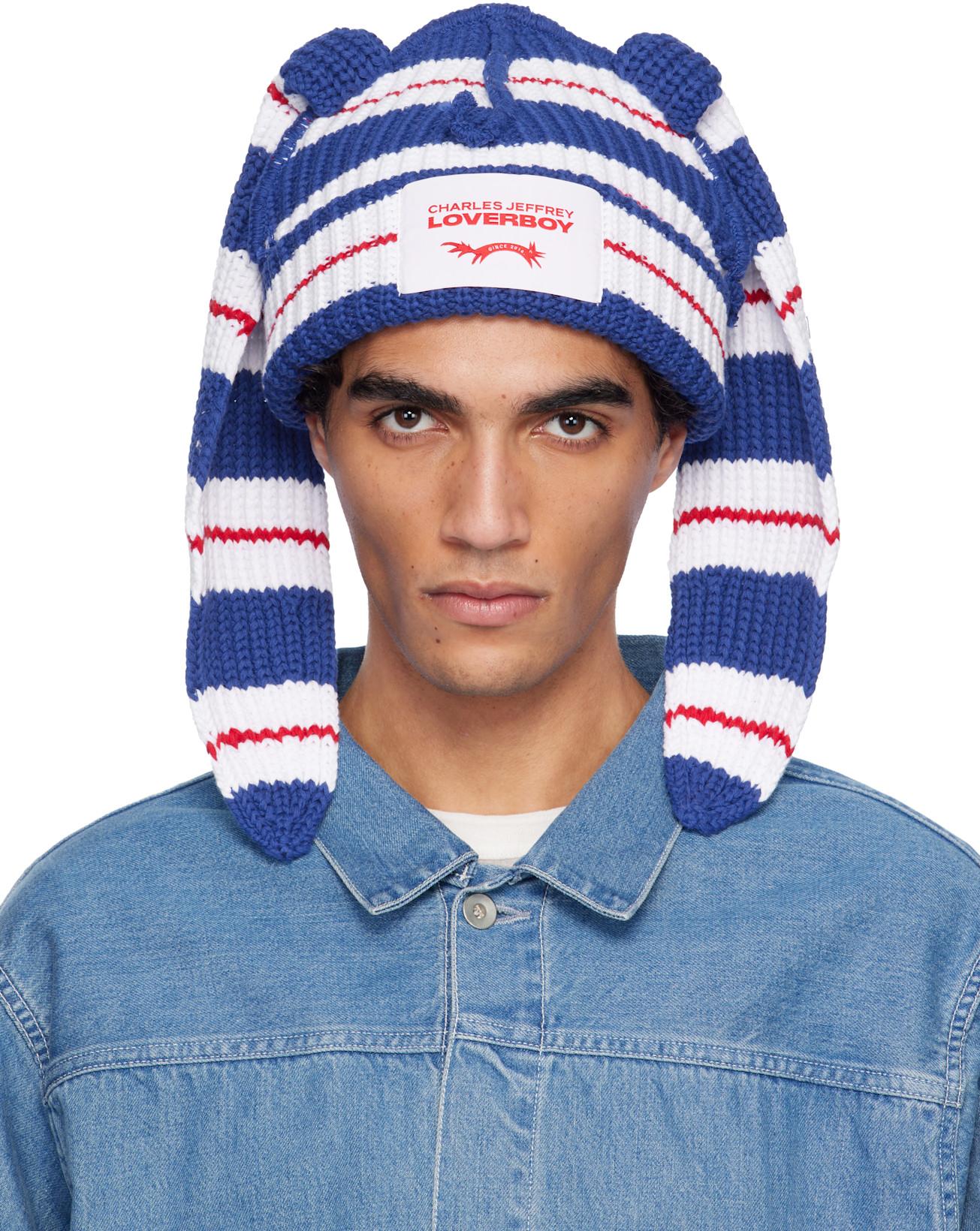 Blue & White Chunky Rabbit Beanie by CHARLES JEFFREY LOVERBOY