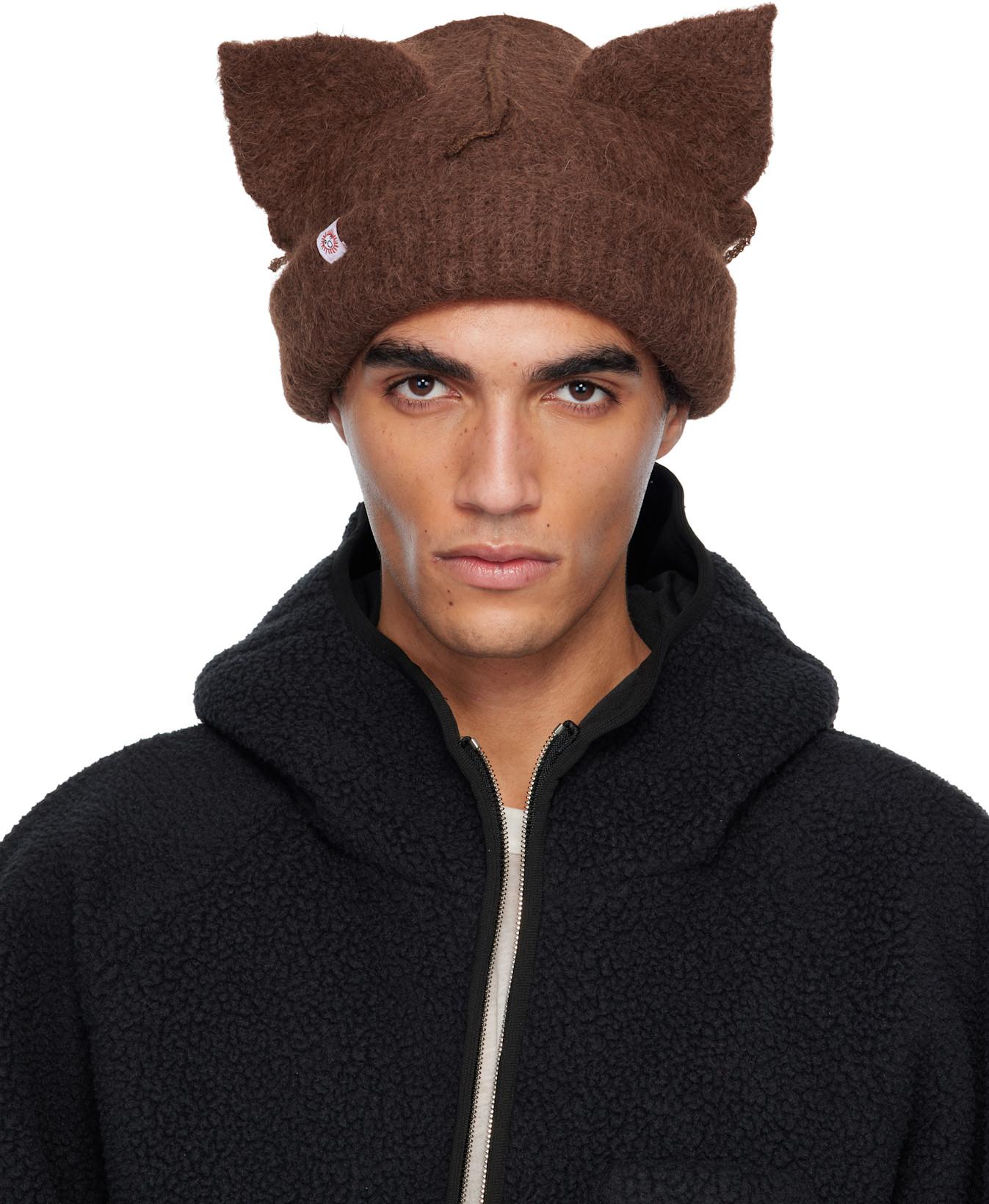 Brown Alpaca Chunky Ears Beanie by CHARLES JEFFREY LOVERBOY