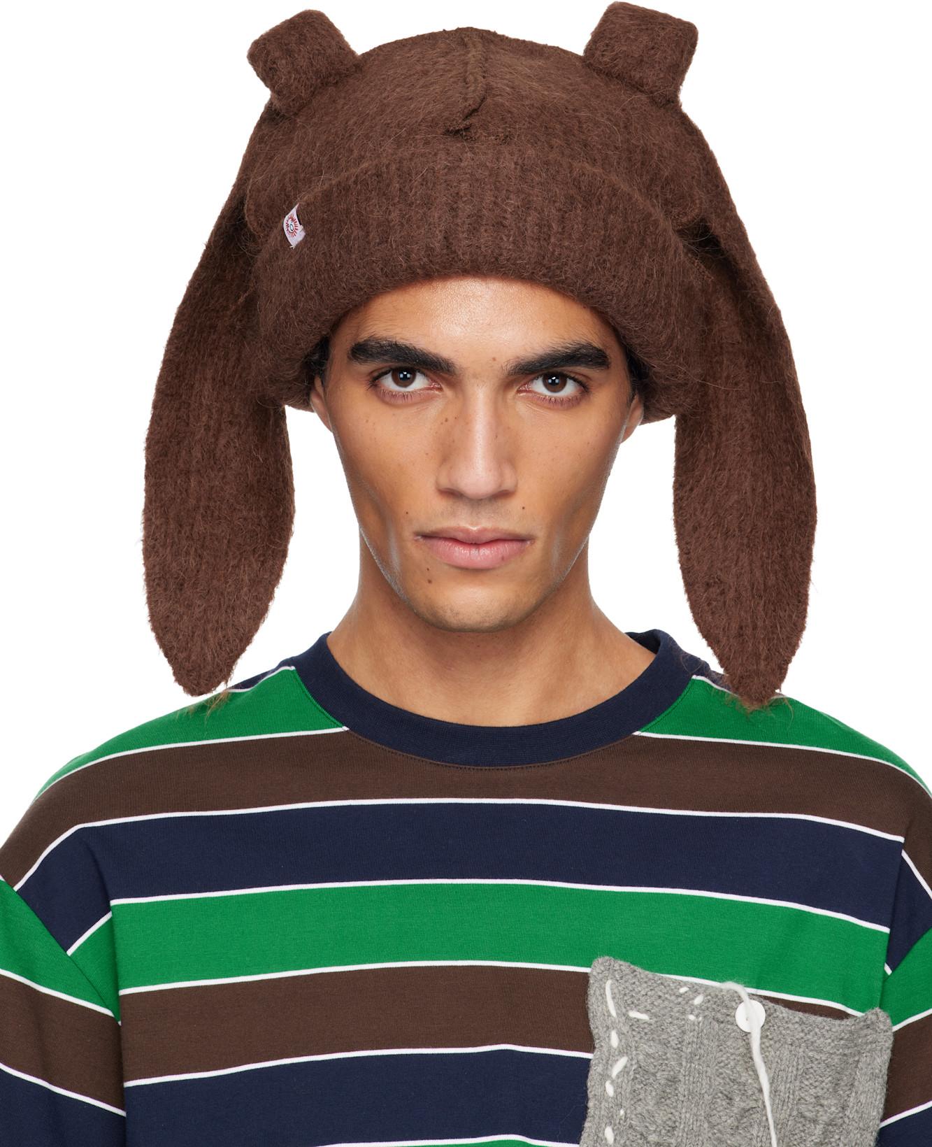 Brown Alpaca Chunky Rabbit Beanie by CHARLES JEFFREY LOVERBOY