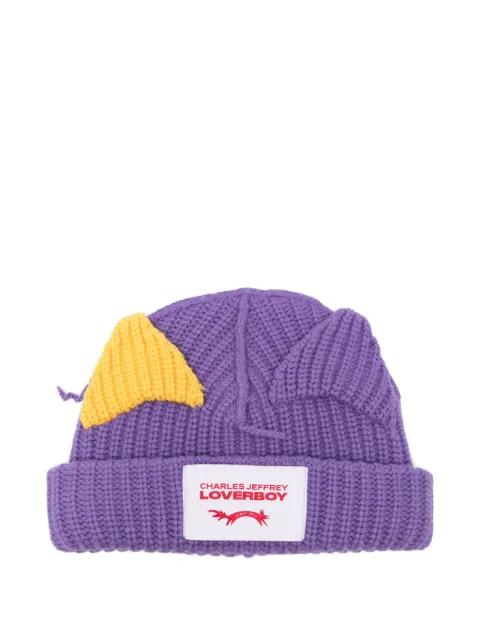 Chunky Ears logo-patch beanie hat by CHARLES JEFFREY LOVERBOY