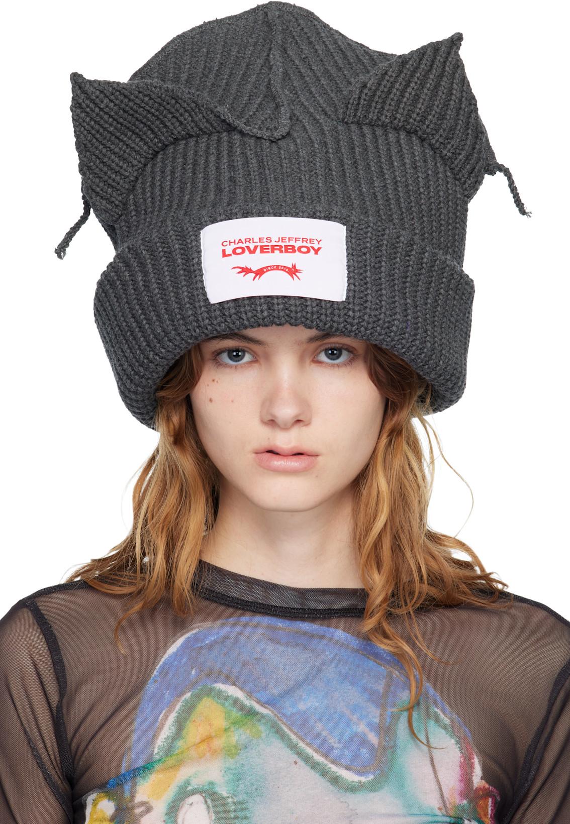 Gray Supersized Chunky Ears Beanie by CHARLES JEFFREY LOVERBOY