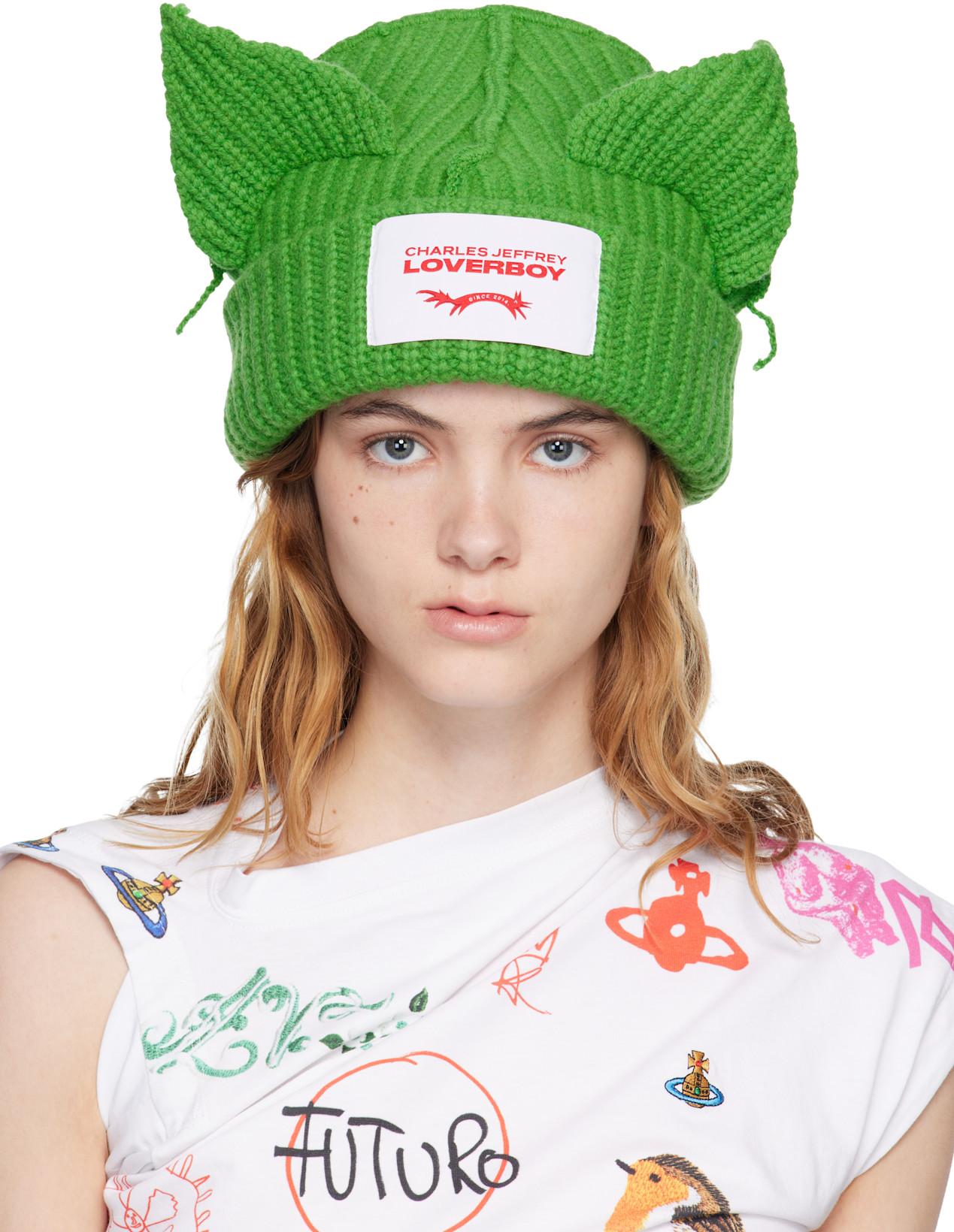Green Chunky Ears Beanie by CHARLES JEFFREY LOVERBOY