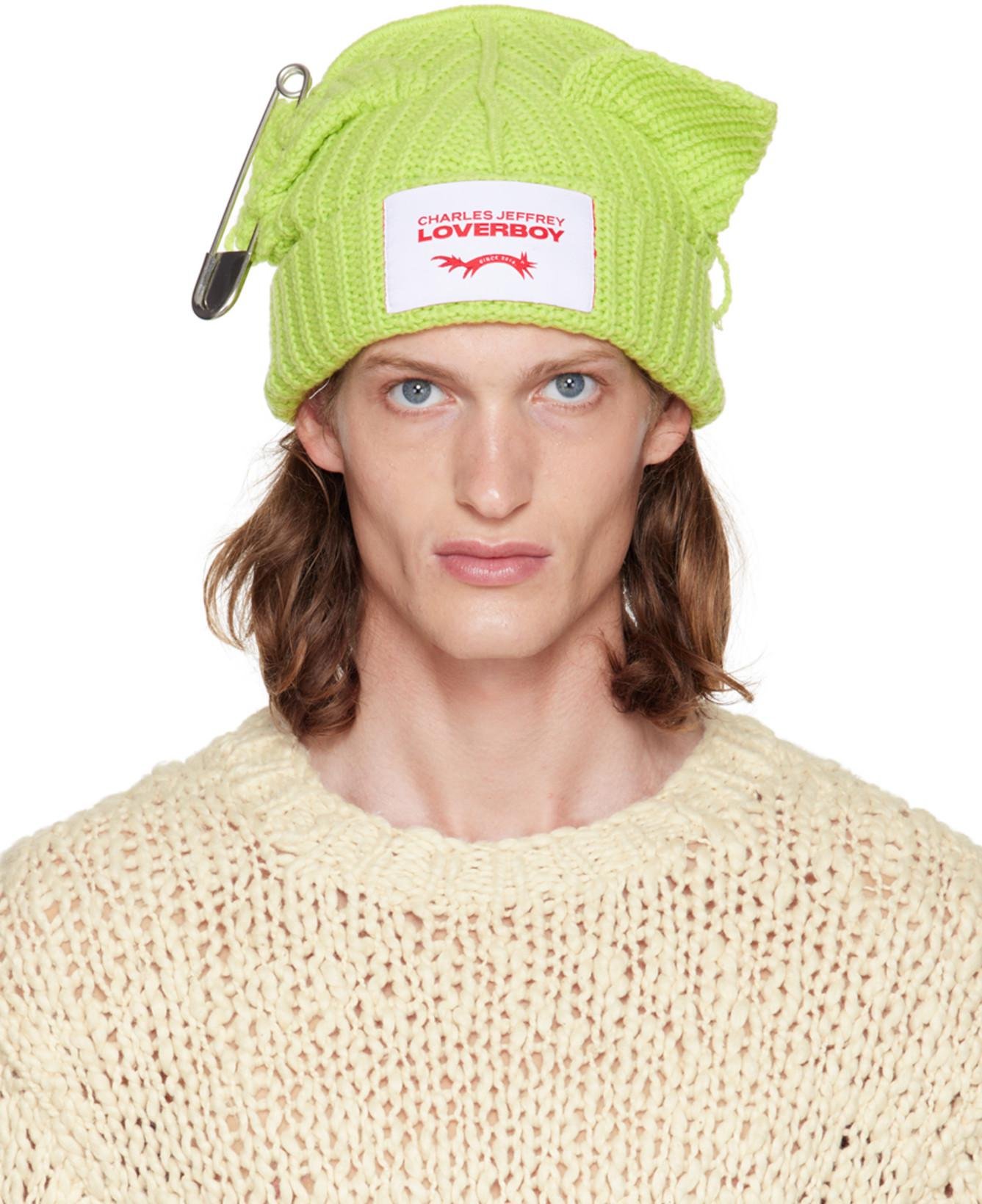 Green Chunky Punk Ears Beanie by CHARLES JEFFREY LOVERBOY