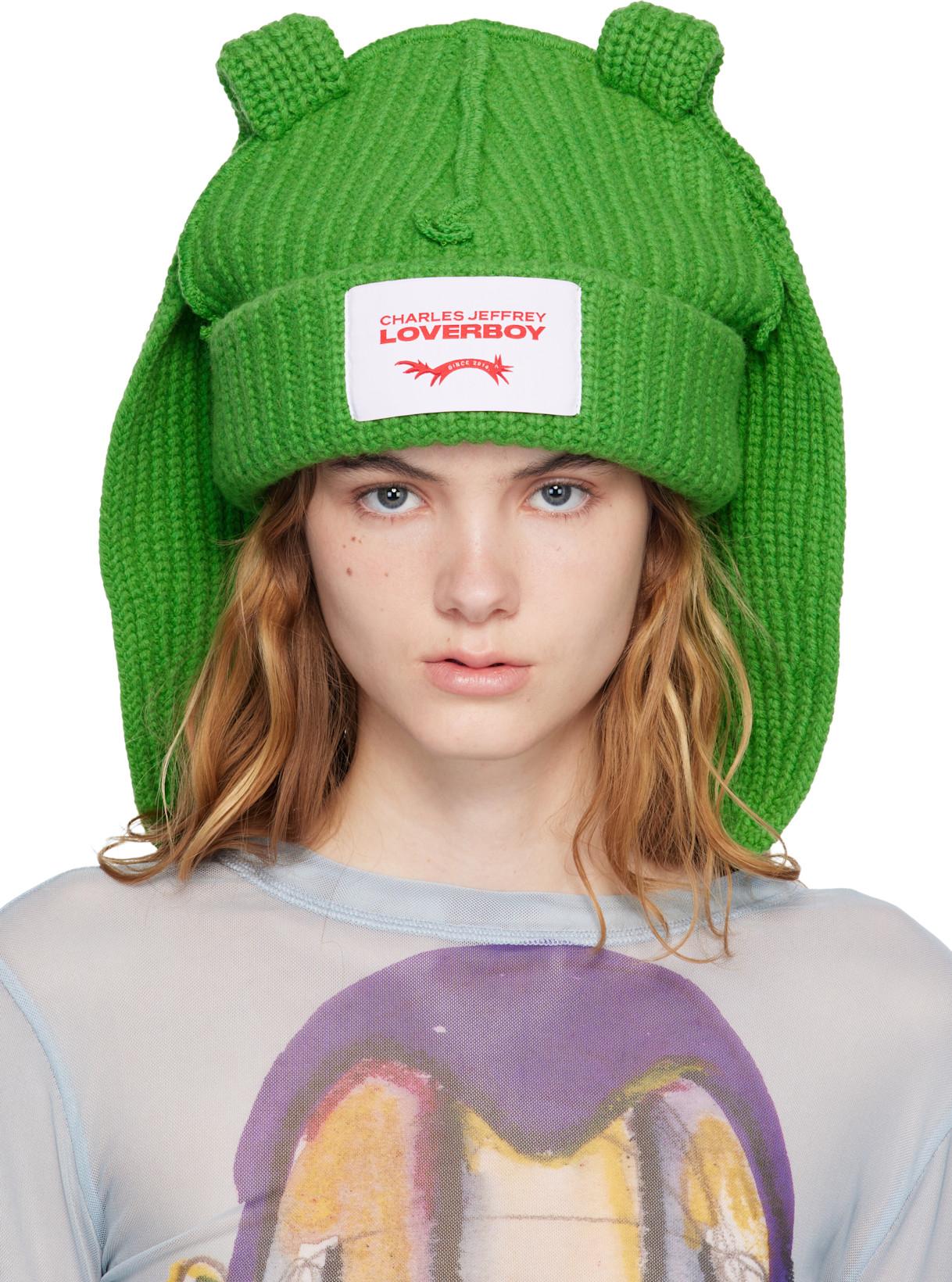 Green Chunky Rabbit Beanie by CHARLES JEFFREY LOVERBOY
