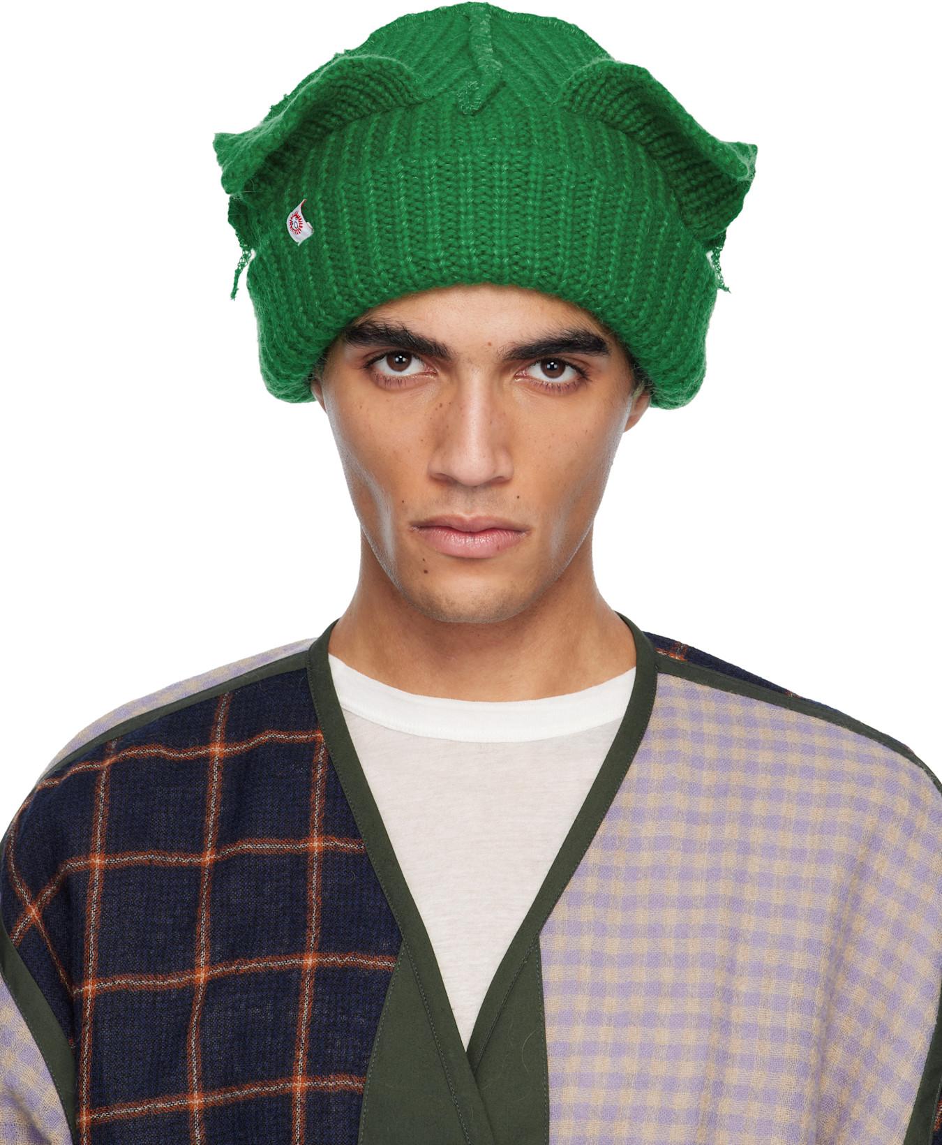 Green Mohair Chunky Ears Beanie by CHARLES JEFFREY LOVERBOY