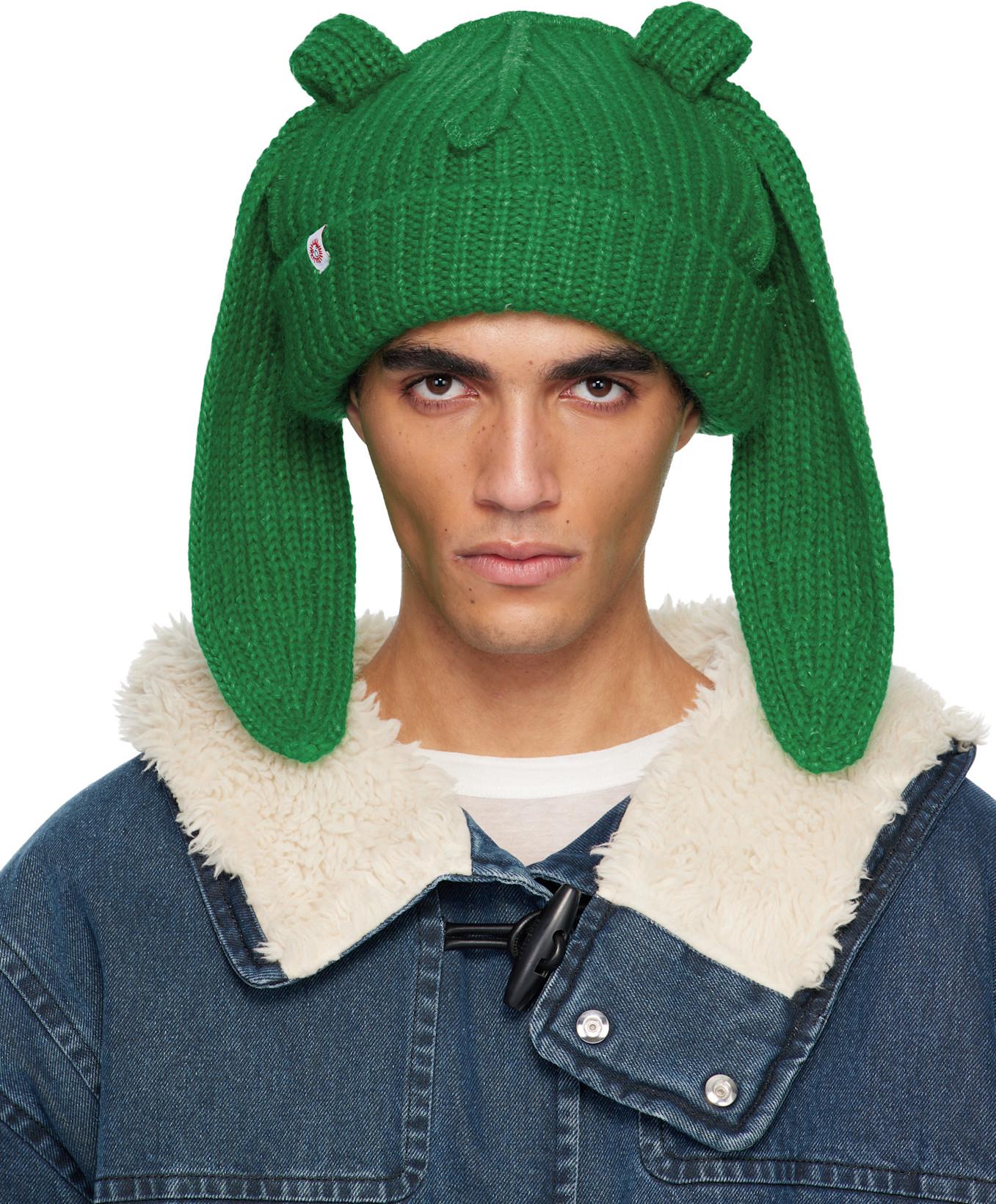 Green Mohair Chunky Rabbit Beanie by CHARLES JEFFREY LOVERBOY