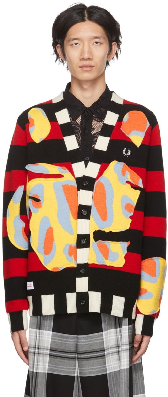 Multicolor Fred Perry Edition Striped Intarsia Cardigan by CHARLES JEFFREY LOVERBOY Multicolor Fred Perry Edition Striped Intarsia Cardigan by CHARLES JEFFREY LOVERBOY