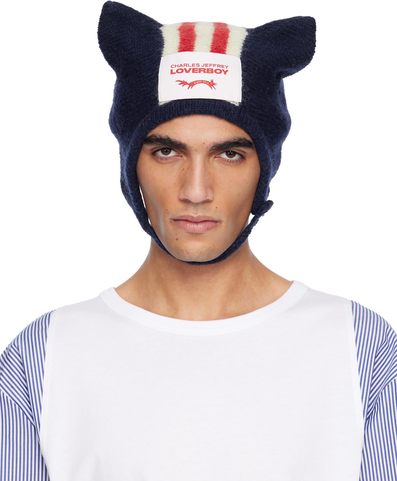 Navy Ears Bonnet Beanie by CHARLES JEFFREY LOVERBOY