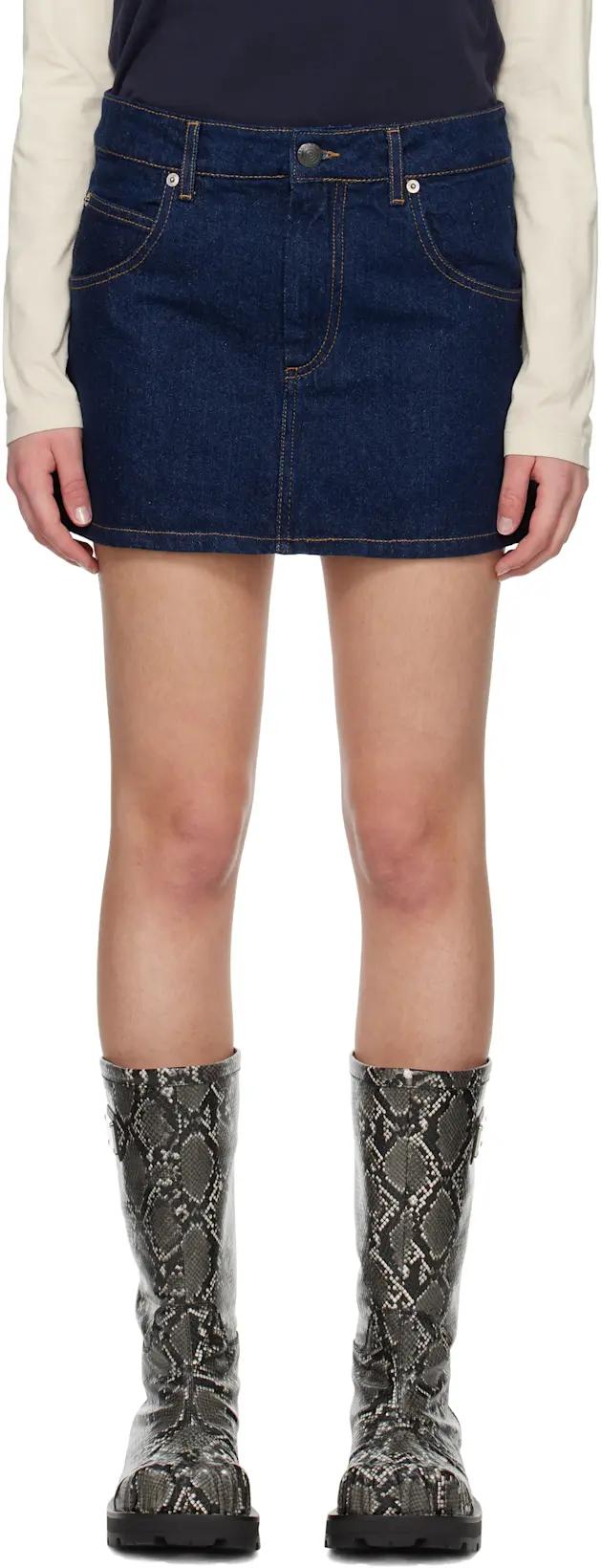 Navy Knit Patch Denim Miniskirt by CHARLES JEFFREY LOVERBOY