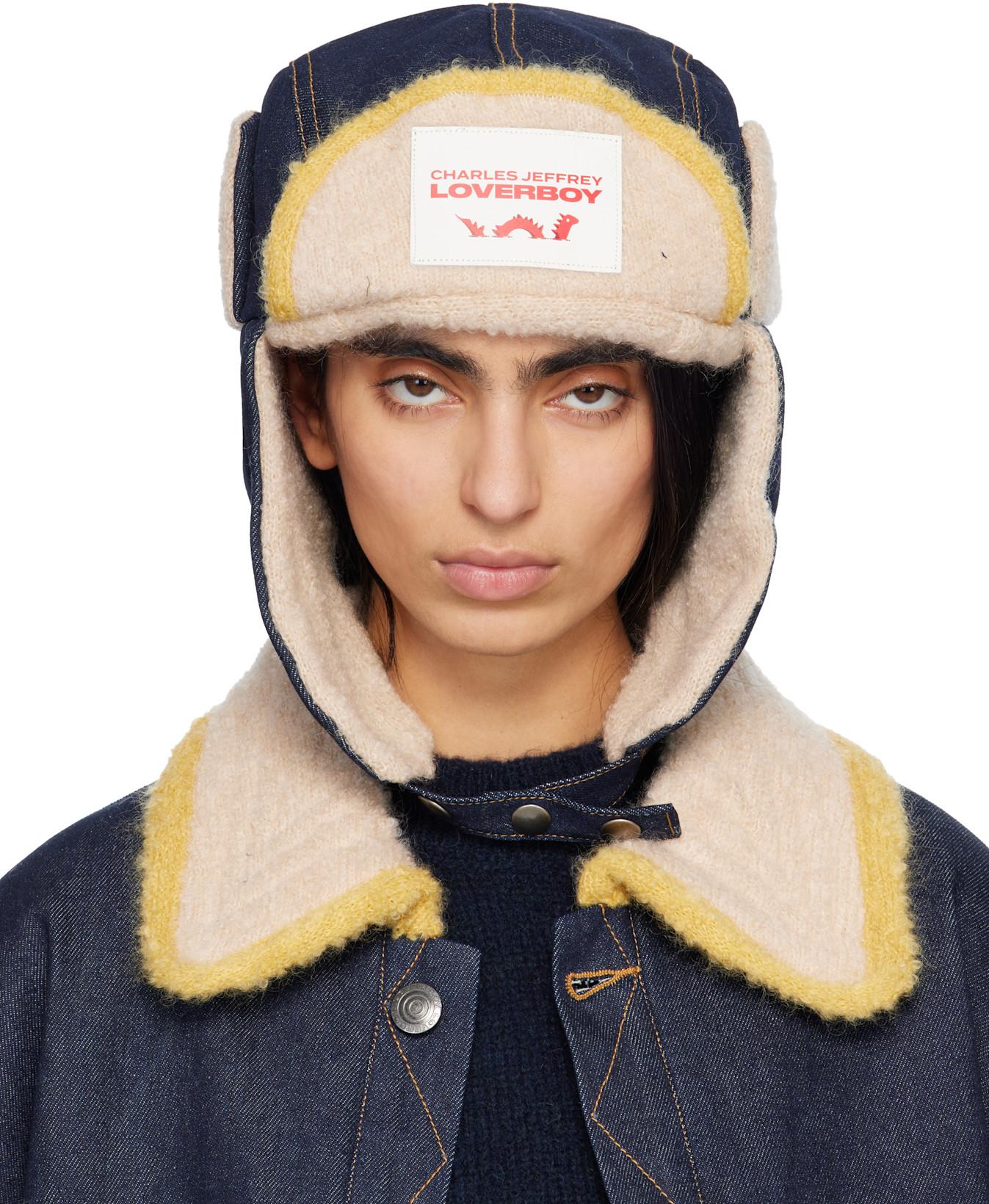 Navy & Beige Knit Patch Trapper Hat by CHARLES JEFFREY LOVERBOY