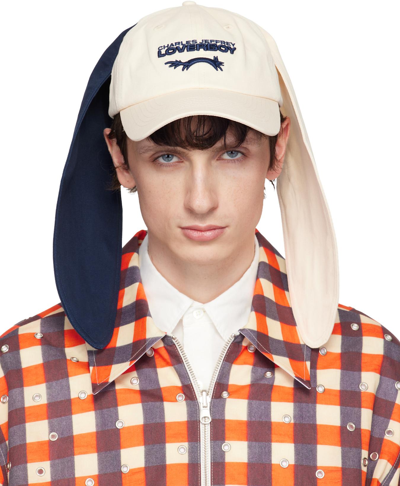 Off-White & Navy Colour Block Bunny Cap by CHARLES JEFFREY LOVERBOY