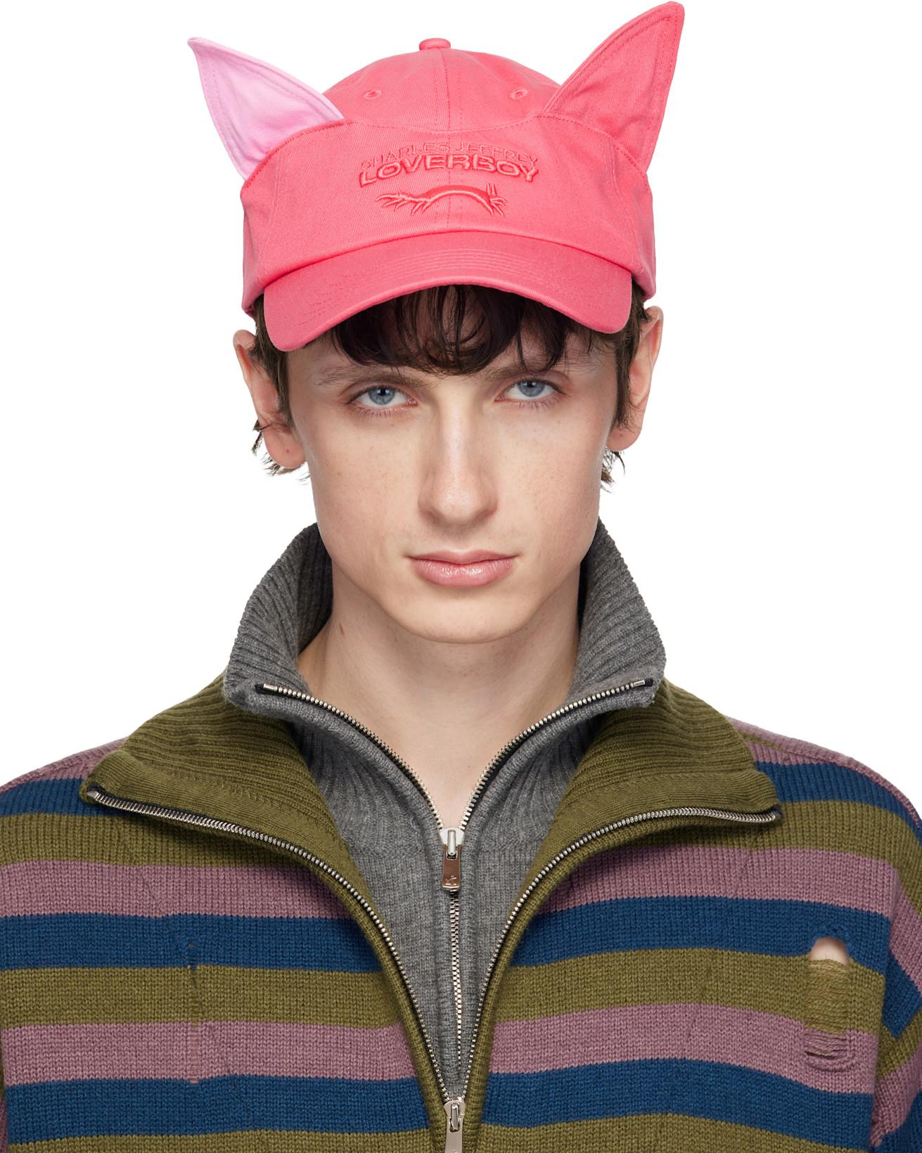 Pink Colour Block Ears Cap by CHARLES JEFFREY LOVERBOY