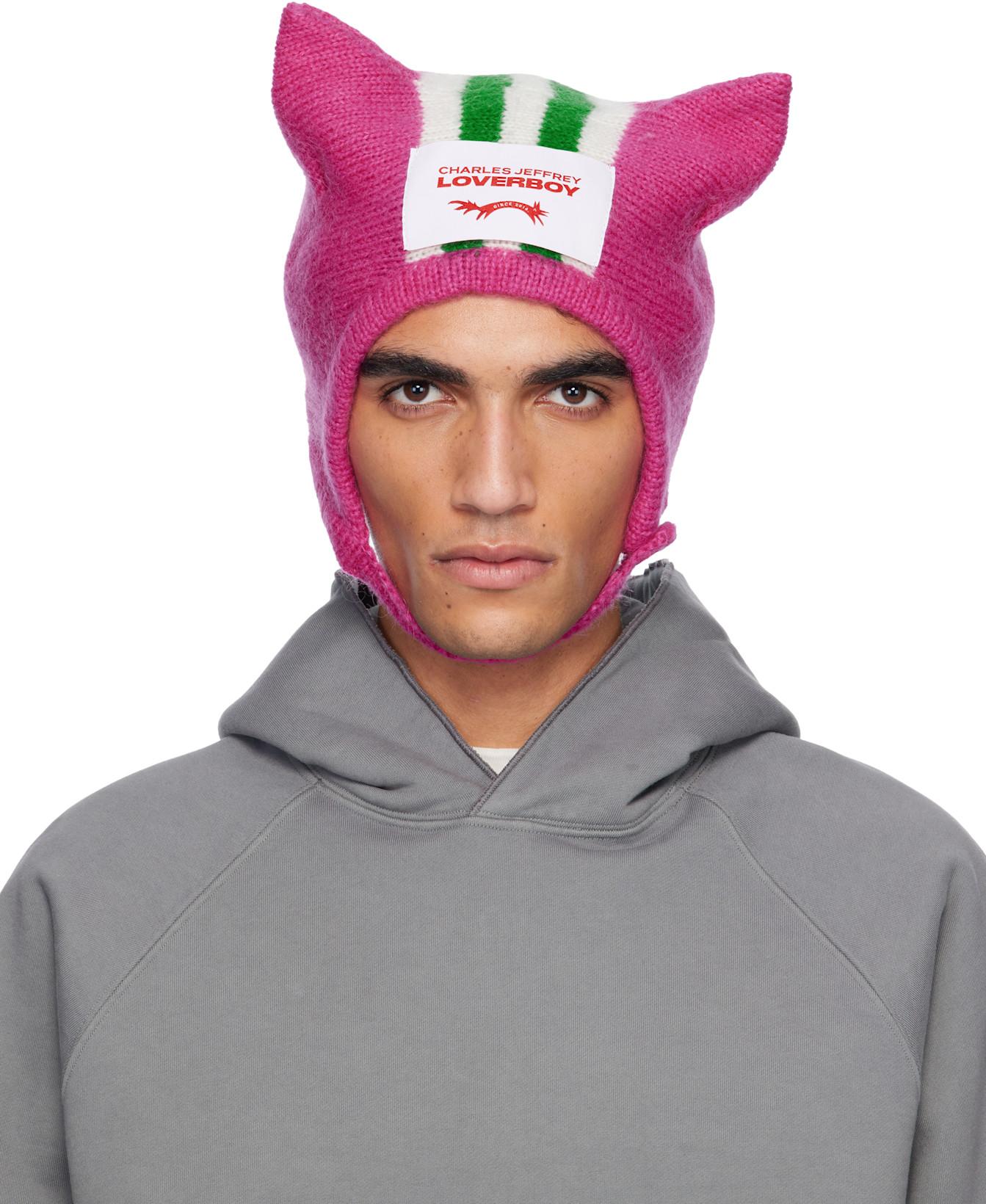 Pink Ears Bonnet Beanie by CHARLES JEFFREY LOVERBOY