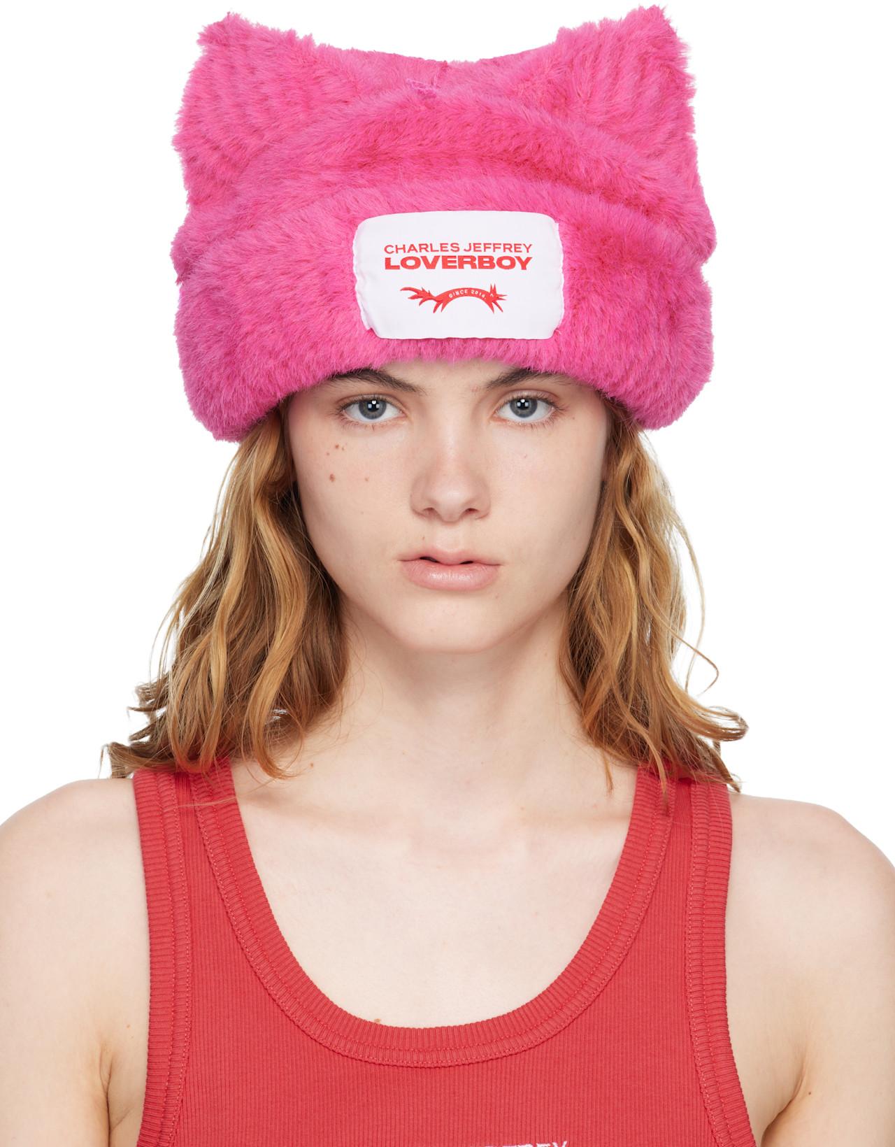 Pink Fluffy Chunky Ears Beanie by CHARLES JEFFREY LOVERBOY
