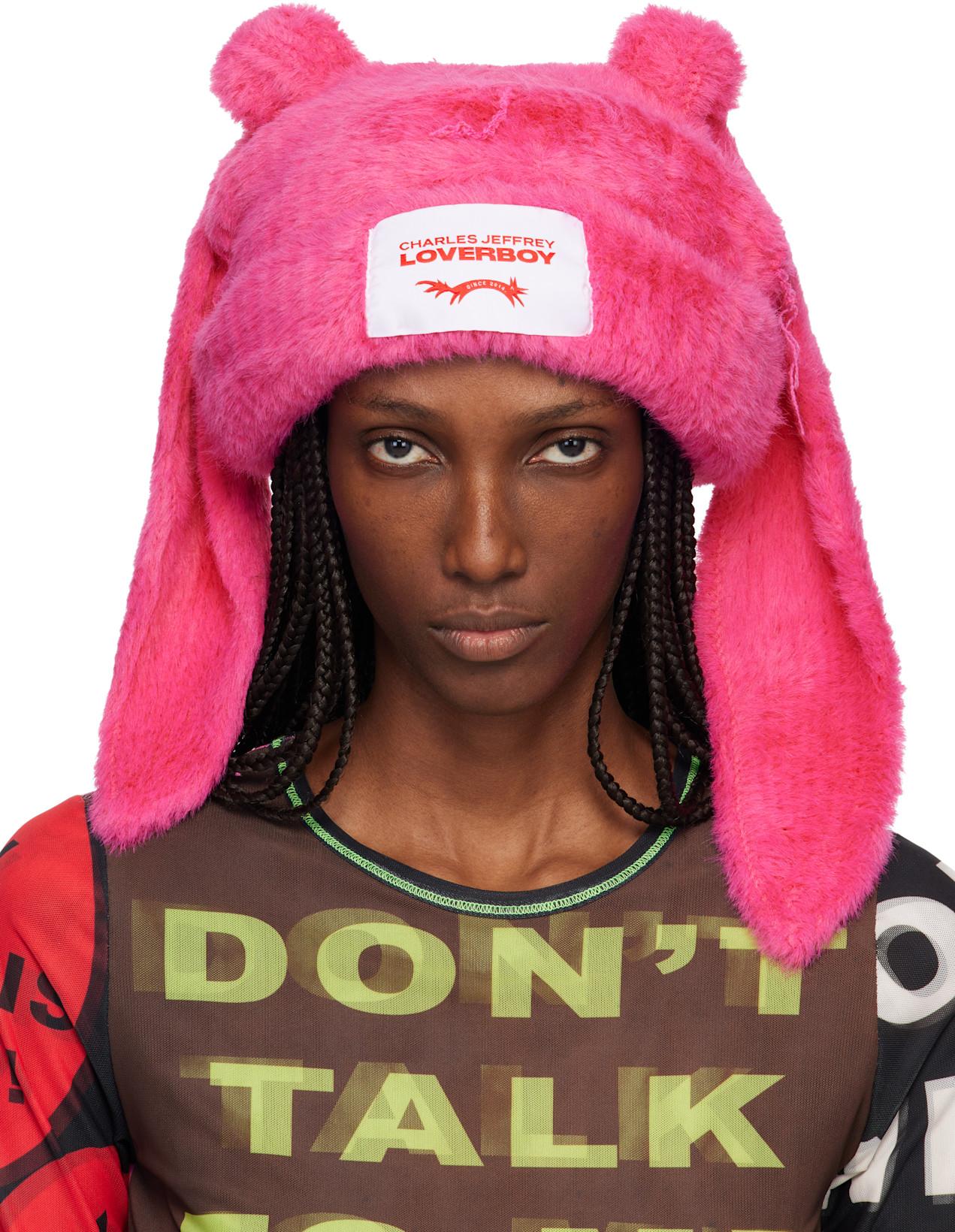 Pink Fluffy Chunky Rabbit Beanie by CHARLES JEFFREY LOVERBOY