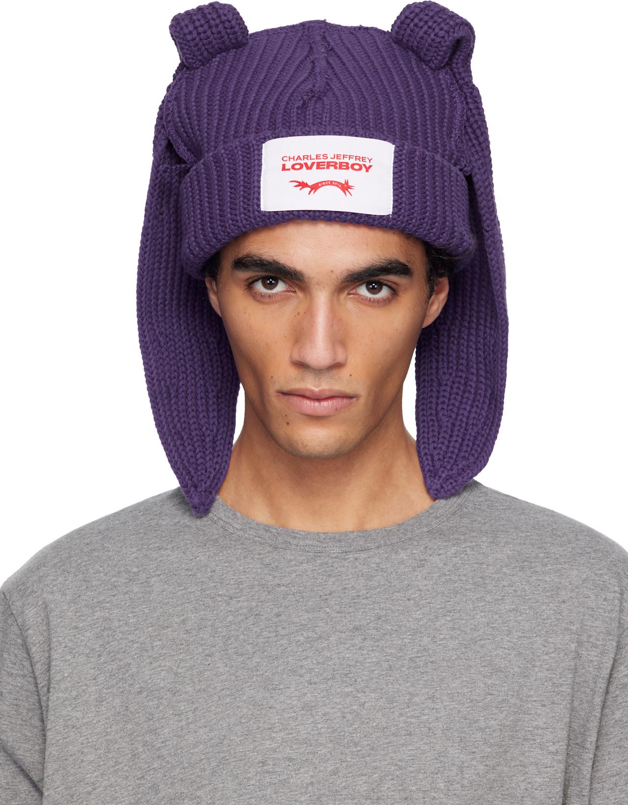 Purple Chunky Rabbit Beanie by CHARLES JEFFREY LOVERBOY
