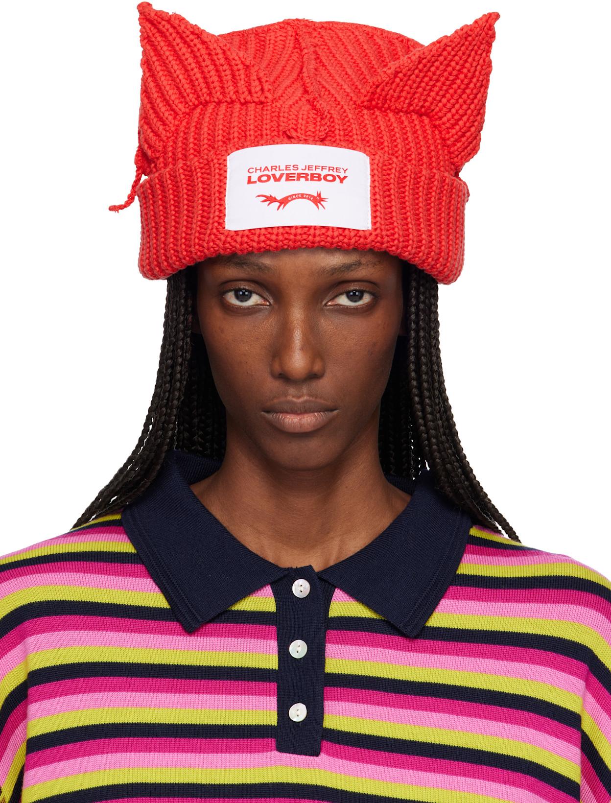 Red Chunky Ears Beanie by CHARLES JEFFREY LOVERBOY