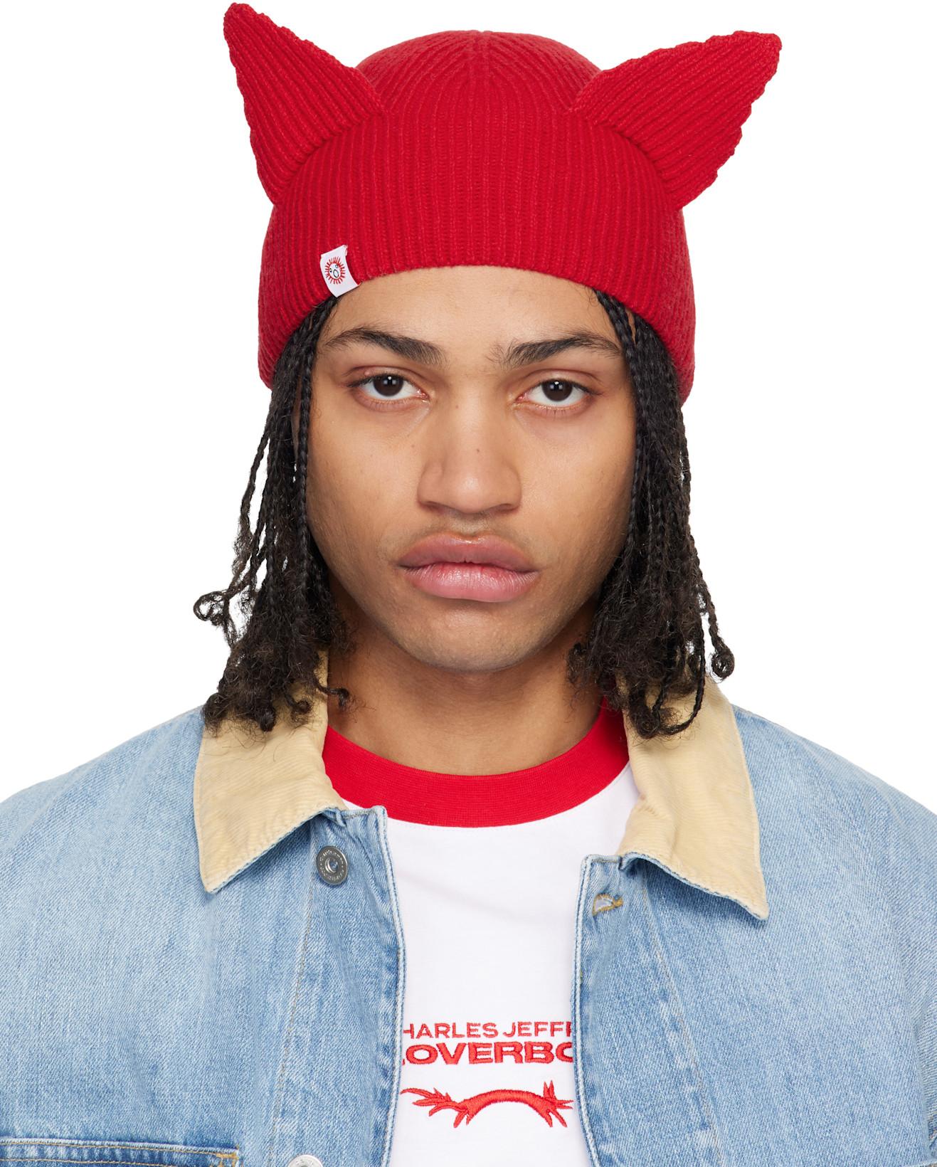 Red Ears Rib Beanie by CHARLES JEFFREY LOVERBOY