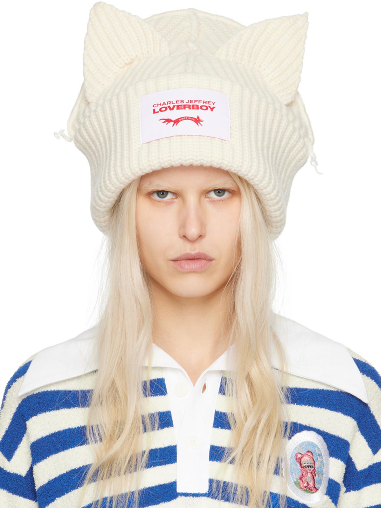SSENSE Exclusive Off-White Supersized Chunky Ears Beanie by CHARLES JEFFREY LOVERBOY