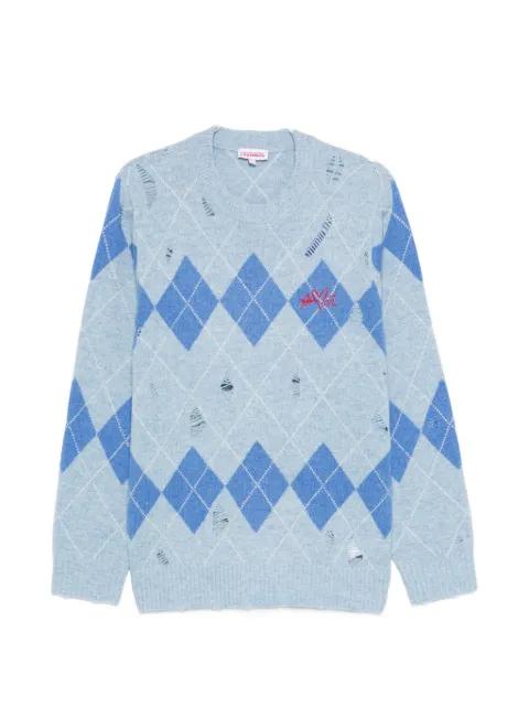 argyle-pattern distressed sweater by CHARLES JEFFREY LOVERBOY