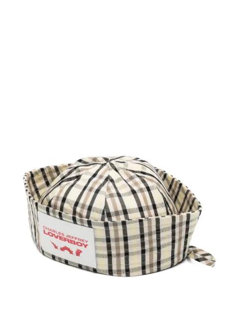 plaid-pattern tie-detail hat by CHARLES JEFFREY LOVERBOY