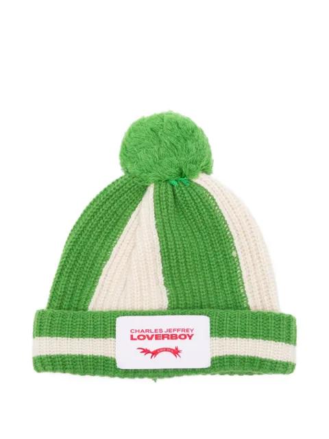 striped-print pompom beanie hat by CHARLES JEFFREY LOVERBOY
