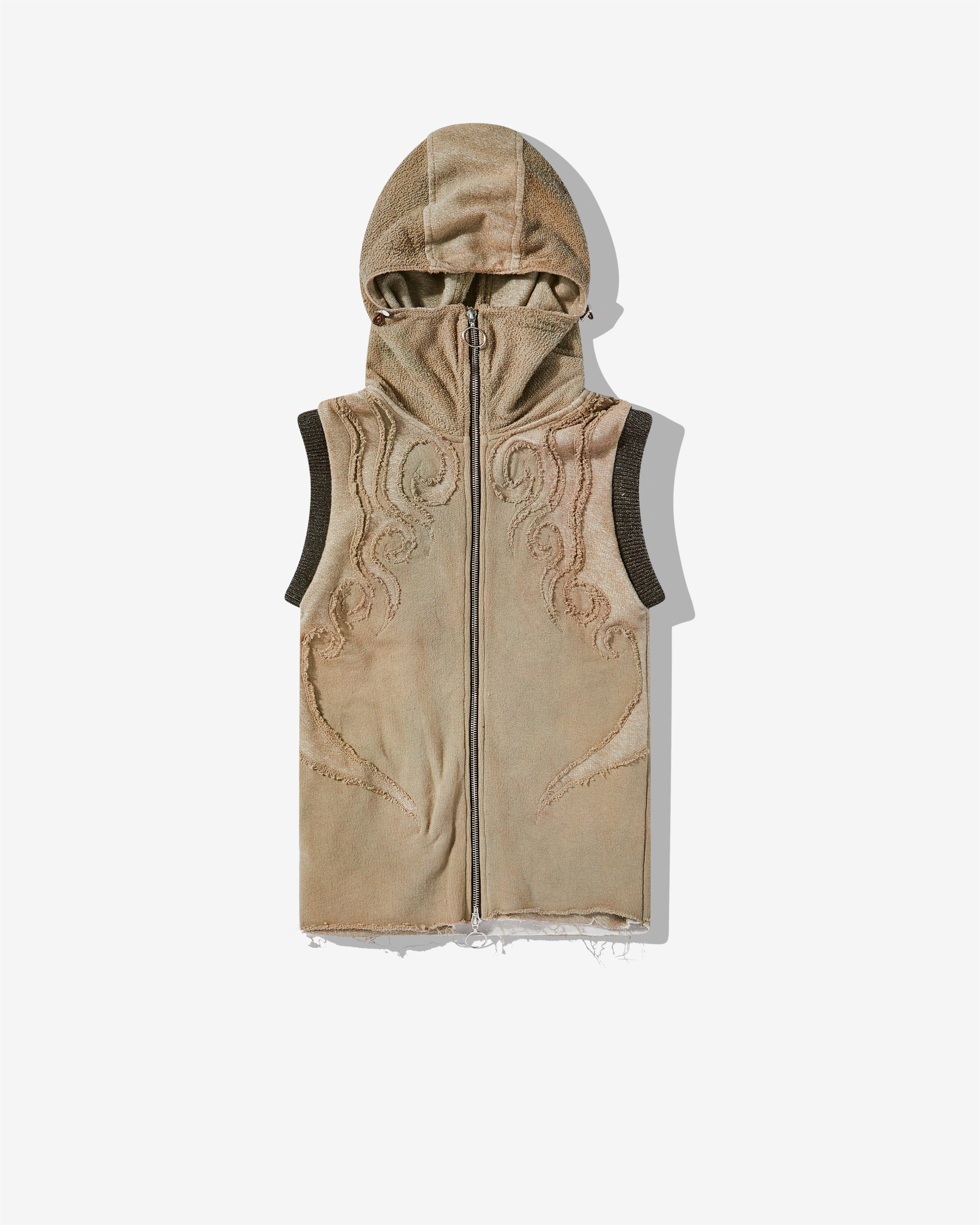 Charlie Constantinou - Men's Applique Jersey Vest With Hood - (Olive Green) by CHARLIE CONSTANTINOU