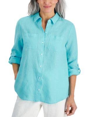 Petite 100% Linen Button-Front Shirt by CHARTER CLUB