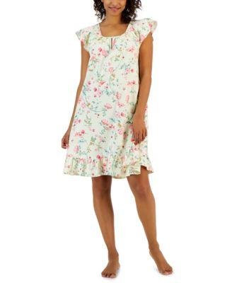 Women's Cotton Printed Flutter-Sleeve Chemise by CHARTER CLUB