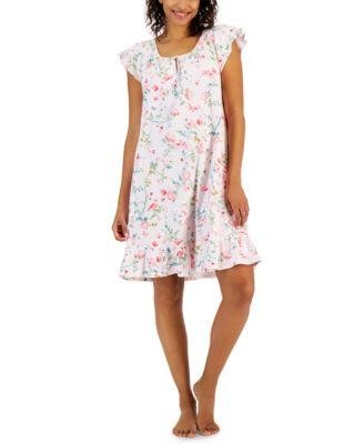 Women's Cotton Printed Flutter-Sleeve Chemise by CHARTER CLUB