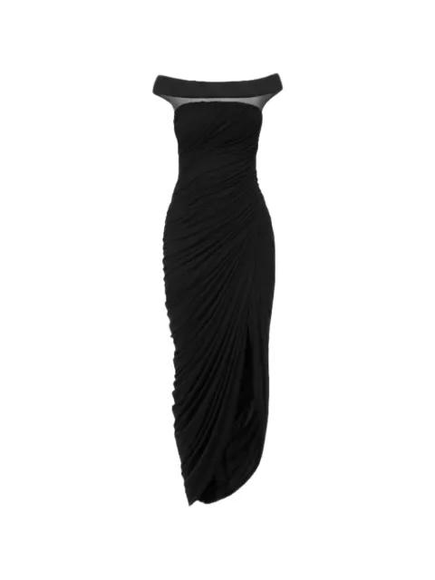 Indira off-shoulder draped midi dress by CHATS BY C.DAM