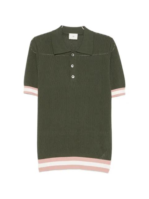 stripe-trim pointelle-knit polo shirt by CHE