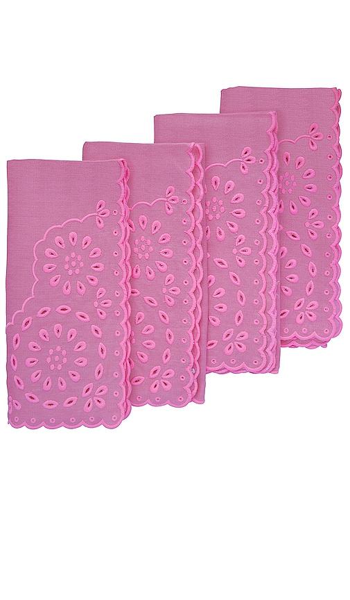 Chefanie Pink Eyelet Dinner Napkins Set Of 4 in Pink by CHEFANIE