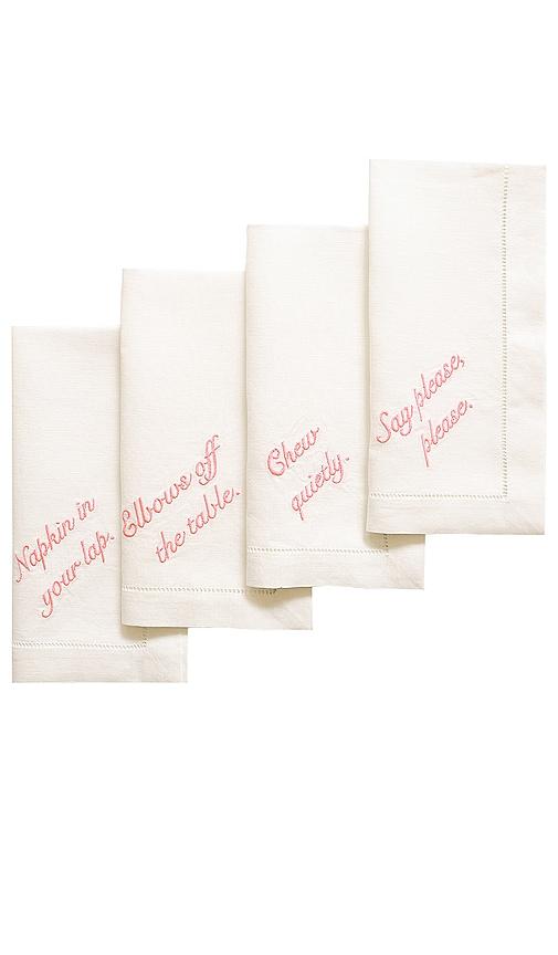 Chefanie Pink Manners Dinner Napkins Set Of 4 in White by CHEFANIE