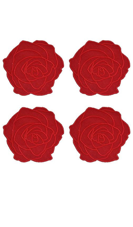 Chefanie Red Rose Cocktaill Napkins Set Of 4 in Red by CHEFANIE